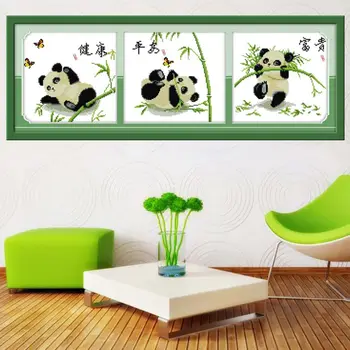 

Three Pandas DIY Handmade Needlework Counted 14CT Printed Cross Stitch Embroidery Kit Set Home Decoration