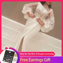 Вечернее платье, элегантное, кружевное, Русалка, полный рукав, разрез спереди, длина до пола, сексуальное, официальное, вечернее платье, вечерние платья,robe de soiree,вечернее платье,платье вечернее,вечерние платья