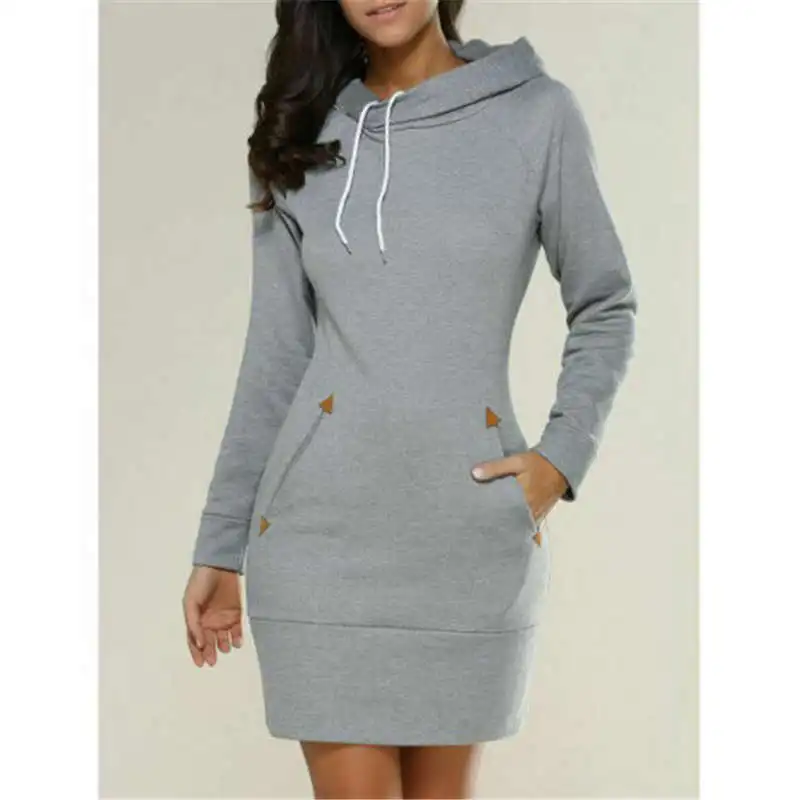  Fashion Autumn Solid Hooded Sweatshirt Jumper Top Women Long Sleeve Bodycon Hoodies Pullover