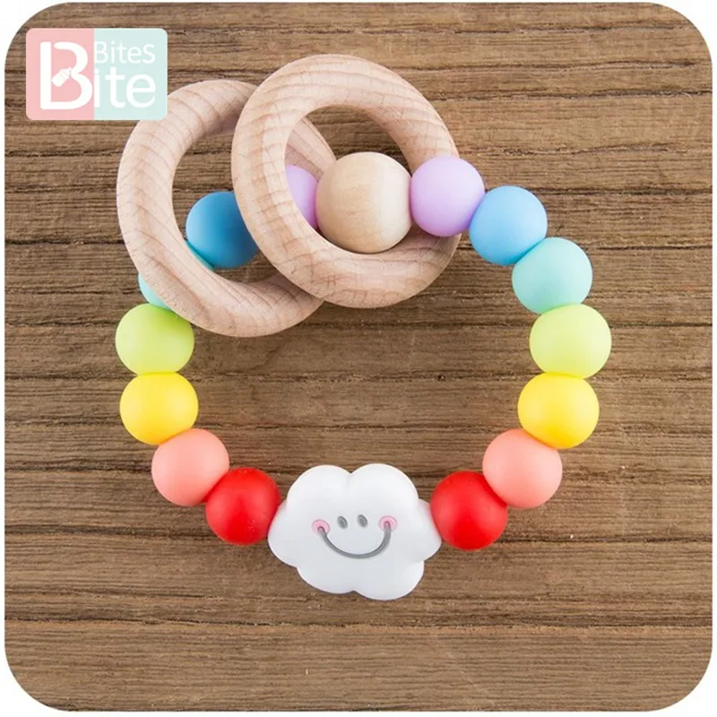 Rainbow Rattle Укус укусов 1 шт. Детские силиконовый Прорезыватель для зубов персонализированный именной браслет силиконовый Звезда бусины жевательная деревянные кольца против грызунов нового дизайна детские грызунки-погремушки - Цвет: Rainbow Rattle