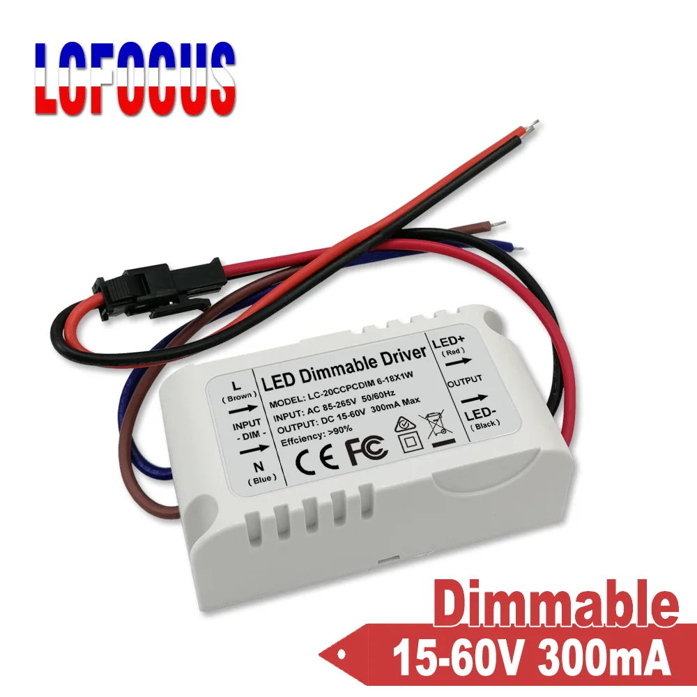 Светодиодный Диммируемый драйвер 6 18x1W с регулируемой яркостью 300mA 18 60V светильник