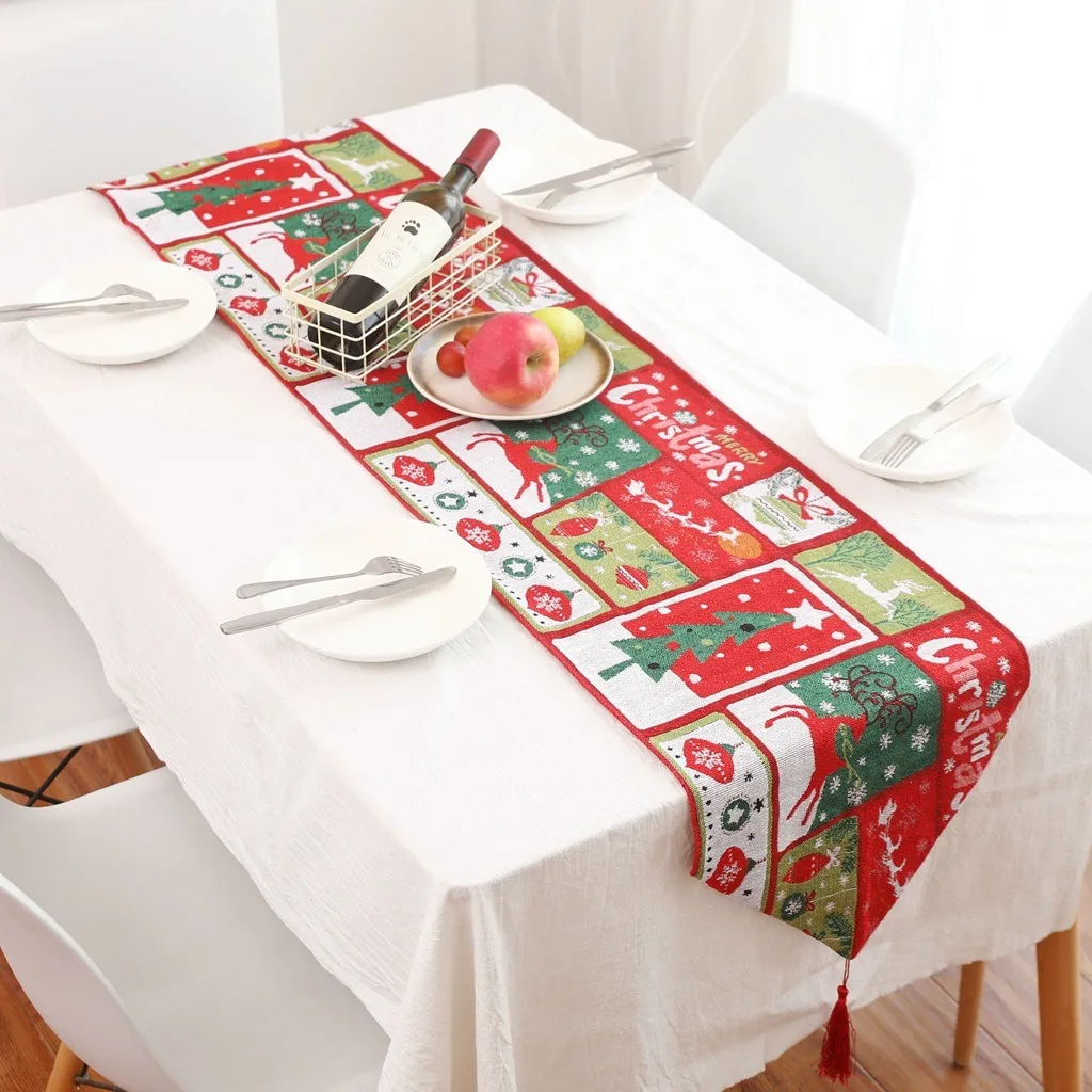 178x35 см Рождественское украшение хлопок Печатный стол флаг скатерть для стола тарелка для отеля Украшение для домашнего праздника - Цвет: D
