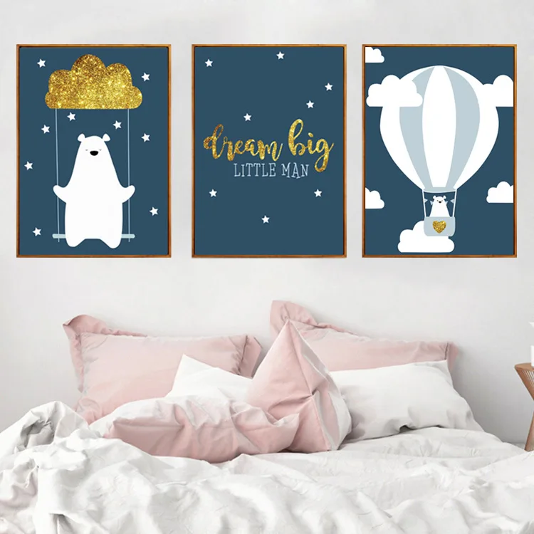 

Cartoon Bear English Combination Canvas Painting Wall Art Prints and Poster Nursery Child Room Decora Oil Painting Home Pictures