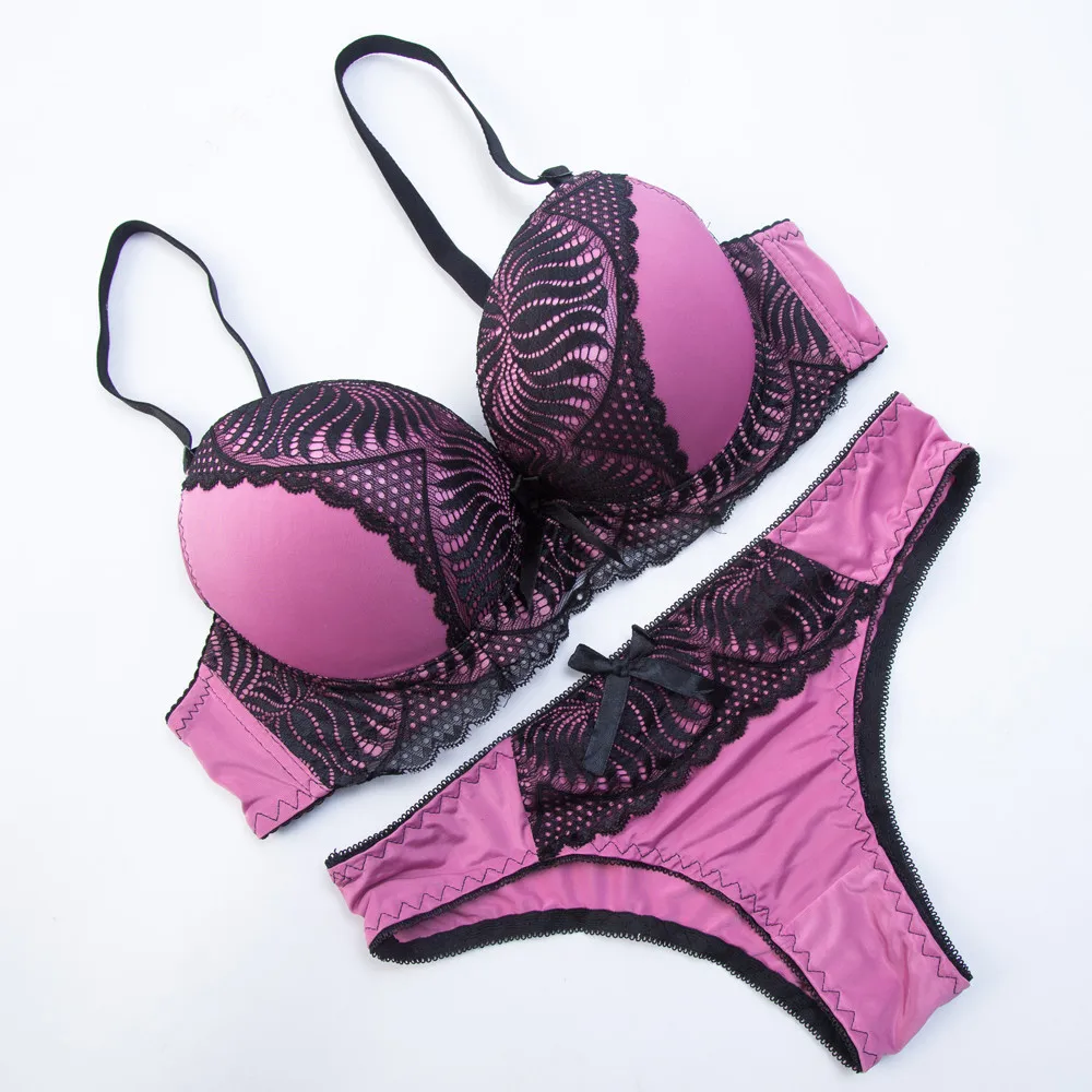 

Sexy Small Chest 3/4 Cup Push Up Lace Patchwork Bras Set for Women , Women's Lingerie , Tow Hook-and-eye Blue White Brassiere