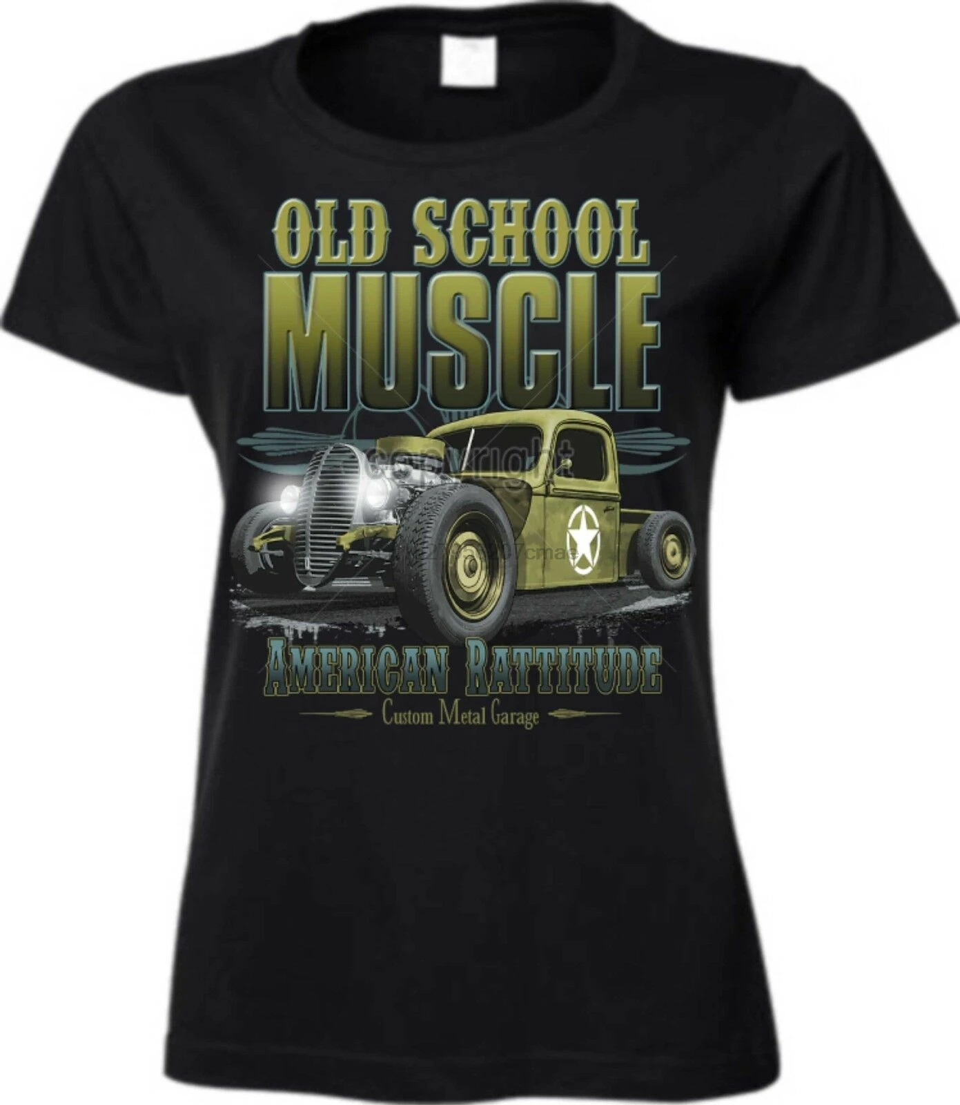

T Shirt In Black With A Hot Rod - &Amp' 50 Style Motif Model Old School Muscle(1)