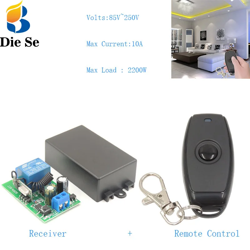 

DieSe Newest 1 Button Universal Wireless Remote Control Switch 433Mhz AC 85~220V 1CH RF Relay Receiver for Light Switch and LED