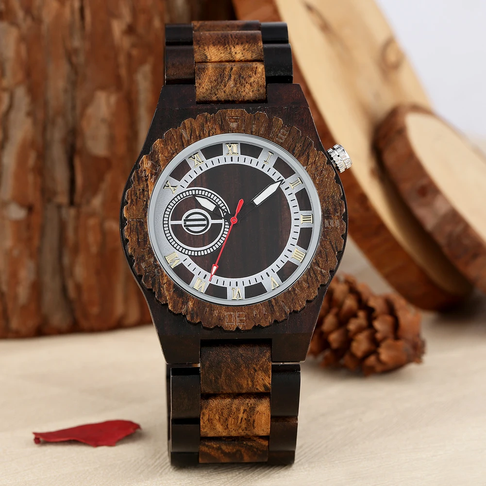 

Classic Wooden Watch Nature Sandalwood Skeleton Quartz Roman Numerals Dial Watchband Gifts for Men Women Couple Reloj De Madera