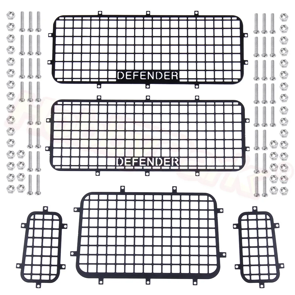 5pcs TRX4 Metal Window Mesh Protective Net DEFENDER Logo for 1/10 RC Crawler Car Traxxas TRX-4 Accessories
