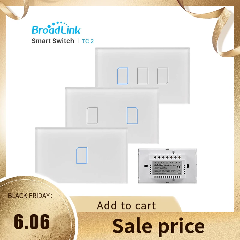 

Broadlink TC2 US/AU Touch Light Switch 1 2 3 Gang RF433 Wireless Connection Option Smart WiFi Remote Control Home Automation