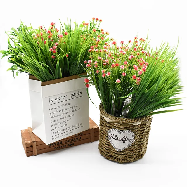 1/2 Darab 7 Villák Zöld Fű Mesterséges Növények Műanyag Virágok Háztartási Esküvő Tavaszi Nyári Nappali Vázák Otthoni Dekorációhoz - Image 4