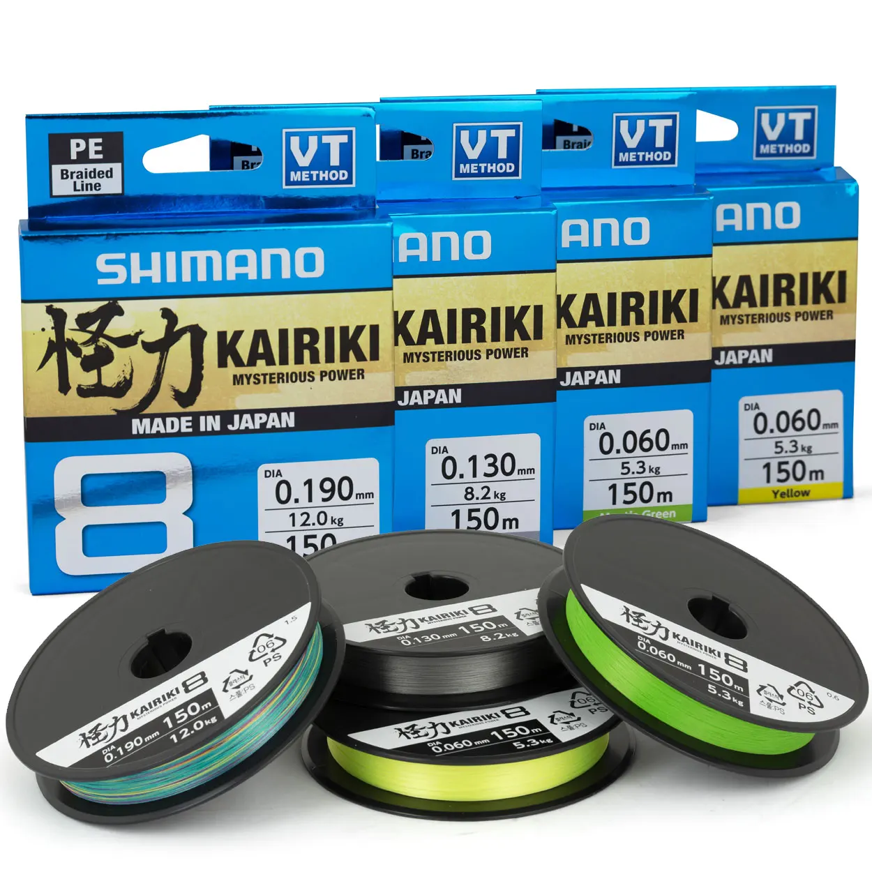 Новая плетеная рыболовная леска SHIMANO Kairiki 8 PE LINEGreen Blue 150 м/300 м многонитевая для