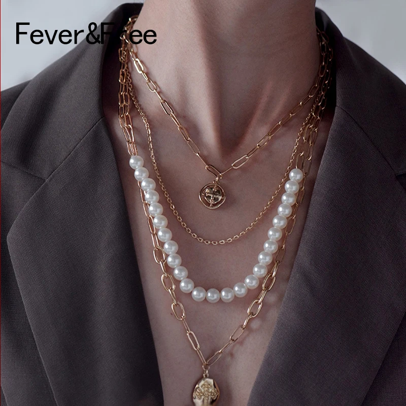 Fever&ampFree Four Layers Pearl Choker Necklace Irregular Virgin Mary Pendant For Women Fashion Statement Jewelry | Украшения и