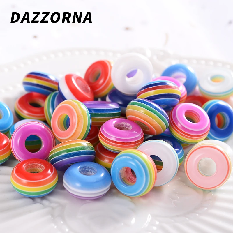 

Mixed Color Resin Beads Colorful Large Hole Flat Beads for Handwork Diy Jewelry Making Bracelet Necklace Accessories
