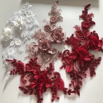 

SASKIA 6Pcs White Wedding Lace Patch Applique Beaded Crytal 3d Flower Mesh Embroidery Fabrics Material Sew Bridal Clothing Diy