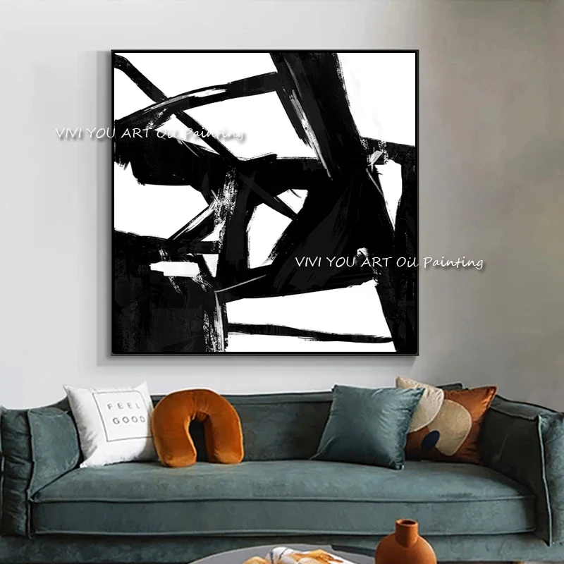 

Художественная ручная роспись, современная абстрактная черно-белая масляная живопись на холсте 100% ручная работа, 3 шт., высокое качество, большие фотографии