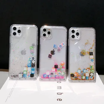 

30pcs/lot For iPhone 11 Pro Max Desktop App Icon Dynamic Liquid Glitter Clear Quicksand Case For iPhone XS Max XR 8 7 6 Plus