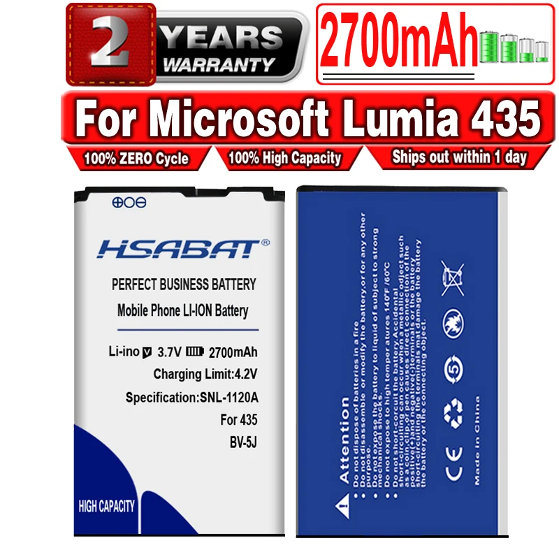 HSABAT Новый 2700mAh BV-5J Мобильный телефон батарея для Microsoft Nokia Lumia 435 532 RM1069 1071 |