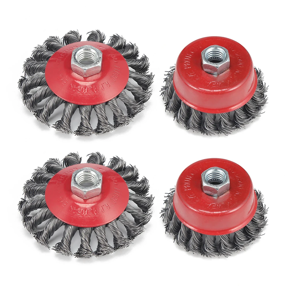 

4pcs Rotary Twisted Knot Flat Cup Steel Wire Wheel Brush For Angle Grinder Rust Paint Removal Steel Wire Brush