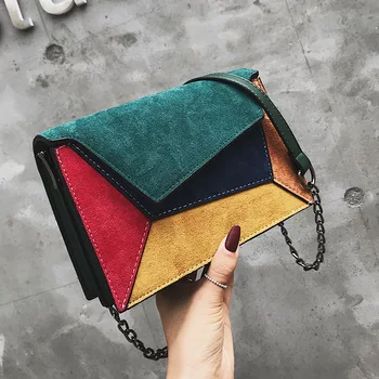 

2019 New Casual Women Bags Patchwork Classic Shoulder Bags Chains Design Flap Crossbody Bag Messenger Envelope Clutch Purse