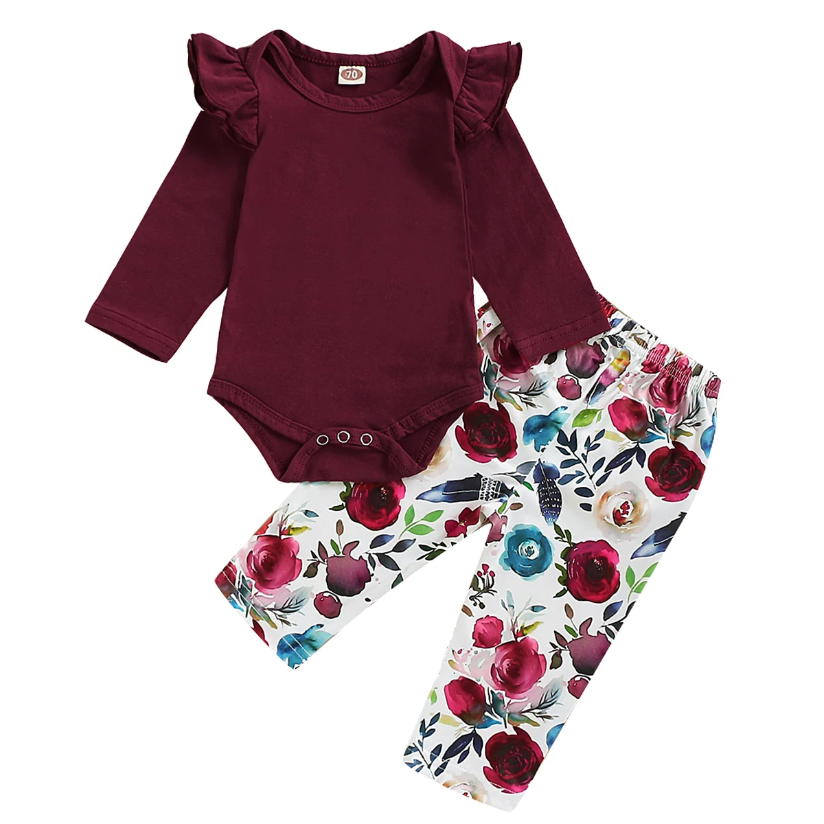 Одежда для новорожденных девочек; комплекты для маленьких девочек; Однотонный комбинезон+ штаны с цветочным принтом; Одежда для маленьких девочек; Ensemble Bebes Fille