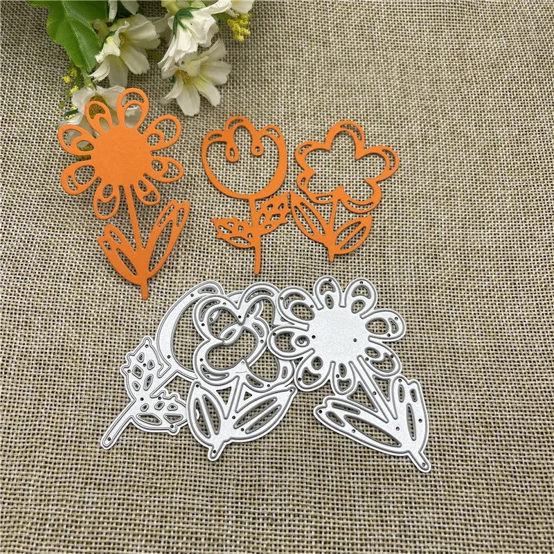

Three little flowers background Metal Cutting Dies Stencils For DIY Scrapbooking Decorative Embossing Handcraft Template