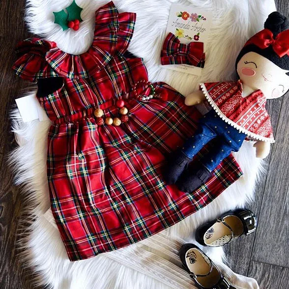 NEW Baby Girl Kids Cotton Check Princess Xmas Party Dresses Red Plaid Backless Clothes Sundress 1-6Y