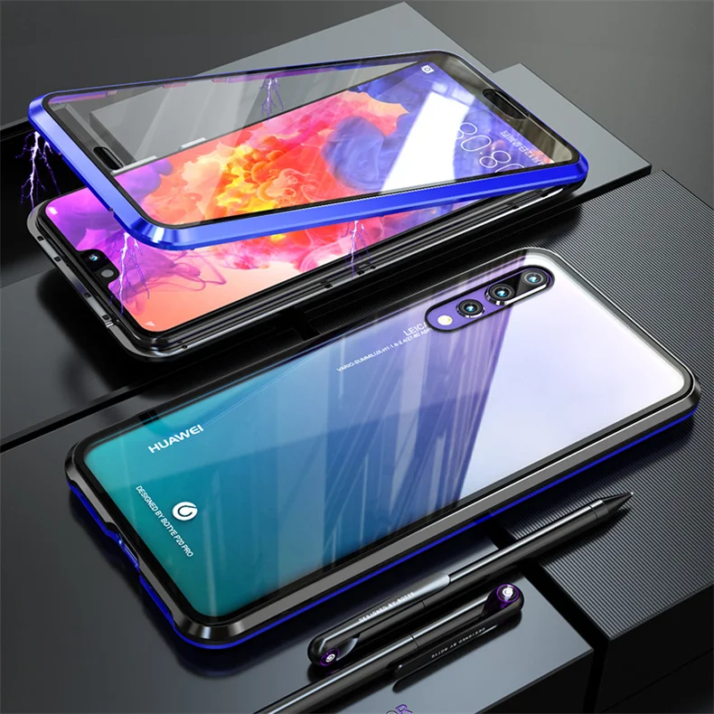 Luxury Full Body Magnetic Case For Huawei Pro Case 360 Transparent Tempered Glass Back Cover Huawei P20Pro Case