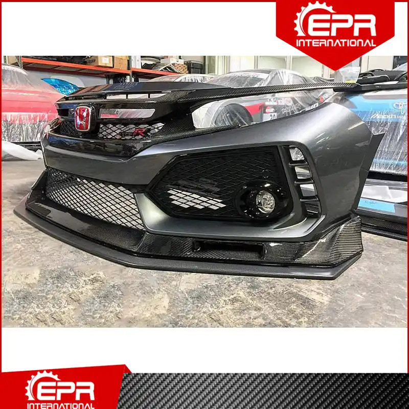 For Honda Civic FK8 TYP R EV Style Carbon Fiber Front Bumper Lip Trim