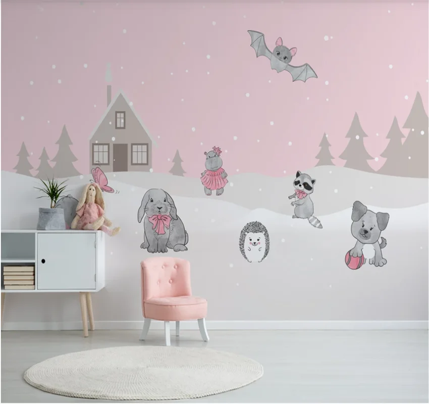 XUESU Nordic cartoon forest animal children's room background wall paper mural 8D wall covering