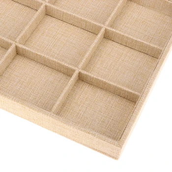 

Vintage 12 Slot Burlap Cloth Jewelry Box Organizer Holder Beige