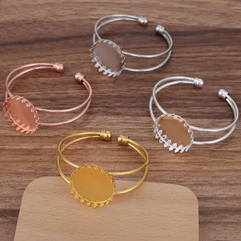 

10pcs Bangle with 25mm Circle Crown Bezel Cameo Cabochon Bases Blanks Punk Open cuff Bracelet Settings Hip Hop Bangles for Women