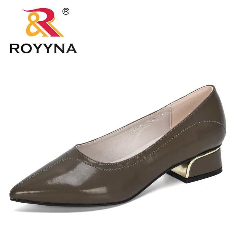 ROYYNA New Stylish Pointed Toe Square Heel Ladies Pumps Casual Solid Shallow Shoes WomanBasic Slip-On Heels Women Pumps