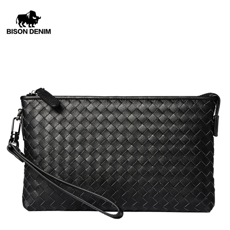 Мужской Длинный кошелек BISON DENIM коричневый брендовый клатч из натуральной