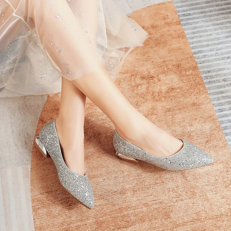 

Женские туфли на плоской подошве, с острым носком, нескользящая, дышащая, 2021, 32-44, размера плюс, 956