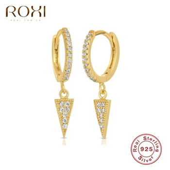 

ROXI Vintage Drop Triangle Zircon Crystals Hoop Earrings for Women Men Jewelry Earrings Cartilage 925 Sterling Silver Pendientes