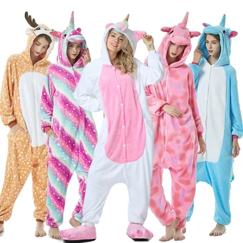 

2020 Animal Unicorn Pajamas Adults Winter Sleepwear Kigurumi Stitch Panda panda Pyjamas Women Onesie Anime Costumes Jumpsuit