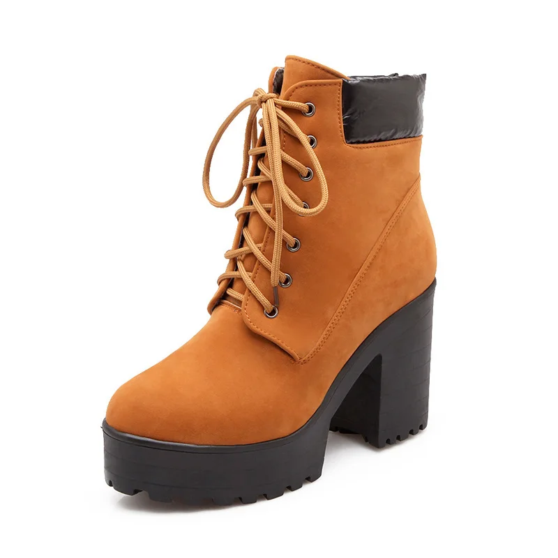 

KALENMOS Motorcycle Boots Women High Heel Platform Flock Red Ankle Boots Ladies Thick Sole Heels Autumn Winter Boots Size 34-43