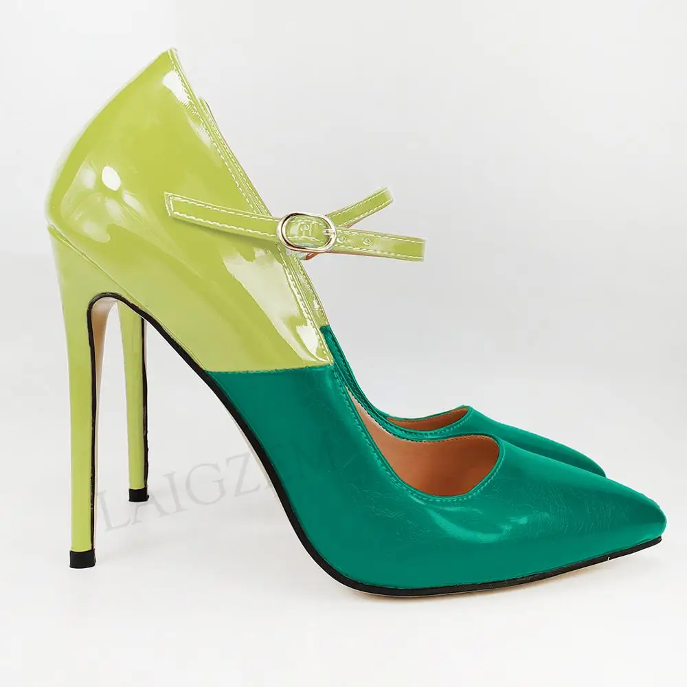 LAIGZEM/; женские туфли-лодочки Mary Jane на каблуке-шпильке в стиле пэчворк; классические модельные туфли; Tacones Zapatos; большие размеры 38, 45, 47