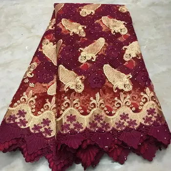 

High Quality wine voile Lace Fabric in cotton Swiss Voile Lace Fabric with Stones african lace 2019 5yards FW122