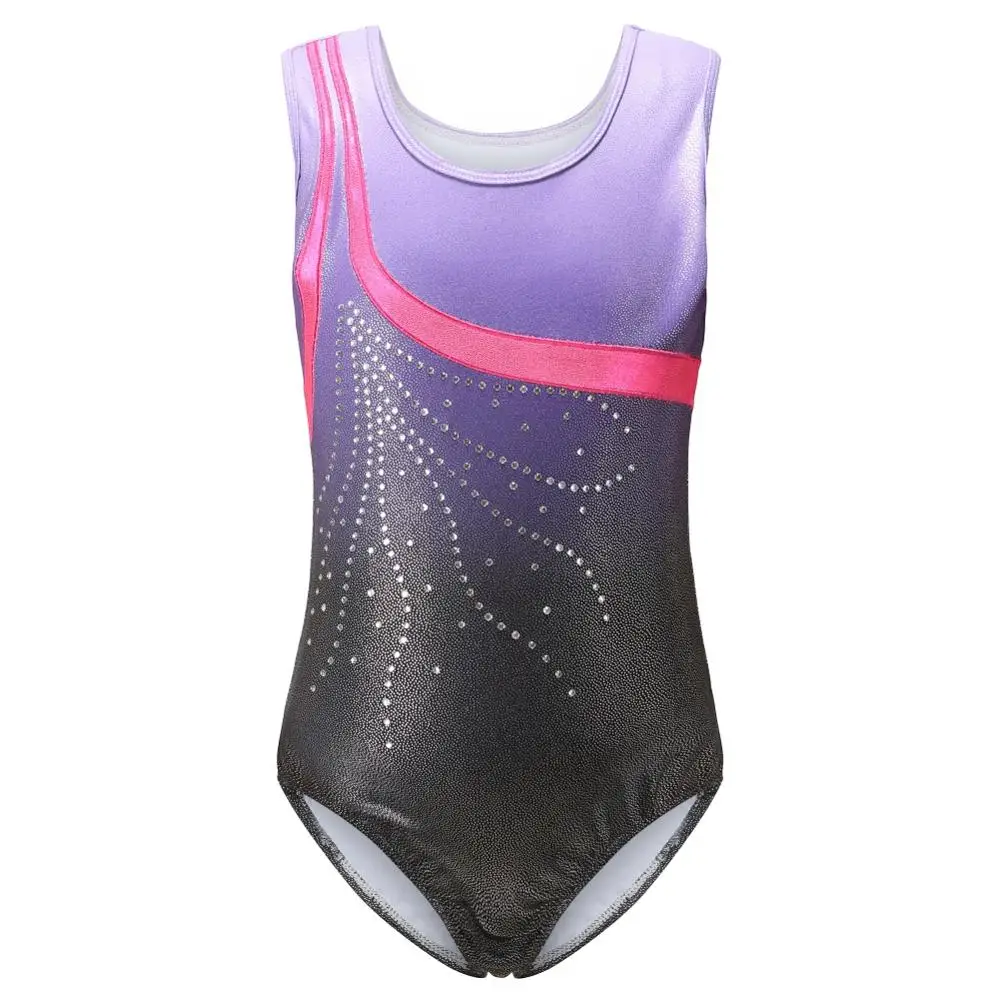 Girls Ballet Leotard Sleeveless Gymnastics One-Piece Rhineston Glitter Professional Leotard