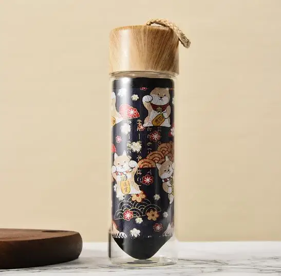 360ML Japanese style wind insulation cloth cover with glass water cup with handle cup