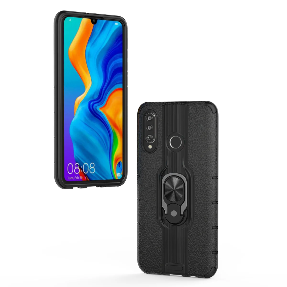 Задняя крышка для huawei P30 lite роскошное тонкое кольцо Кронштейн против отпечатков пальцев амортизация силиконовый+ кожаный чехол для ноутбука