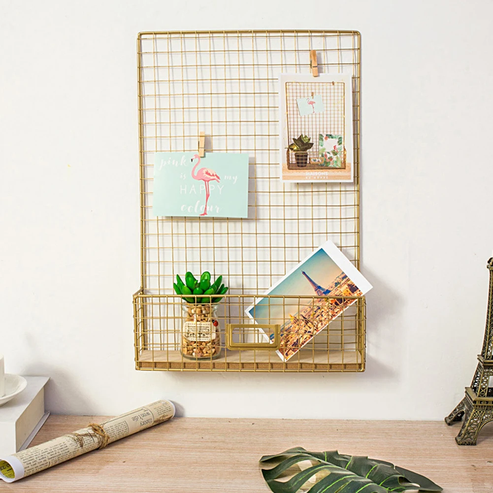 

Home DIY Office Multifunctional Iron Grid Living Room Panel Storage Shelf Wall Decor Photo Display Hanging Bedroom Mesh
