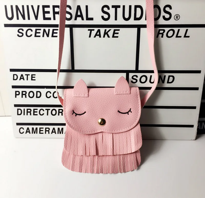 Дети Кошка кошелек кошельки для детей милый узор кисточкой сумки Сумка милый маленький котенок портмоне - Цвет: Pink