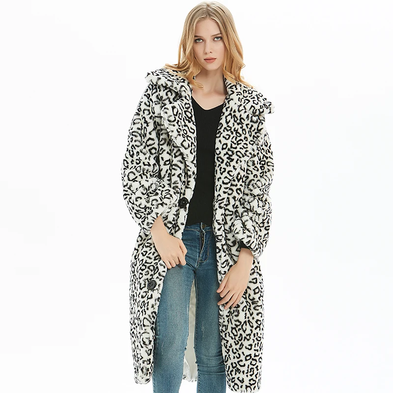 

ZADORIN Winter Overcoat Furry Leopard Print Faux Fur Coat Women Europe Fashion Loose Long Fake Fur Jacket women clothes 2019