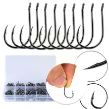 Hameçons en boîte avec trous et petits accessoires, crochets de pêche en fer forgé, or noir, 100 pièces