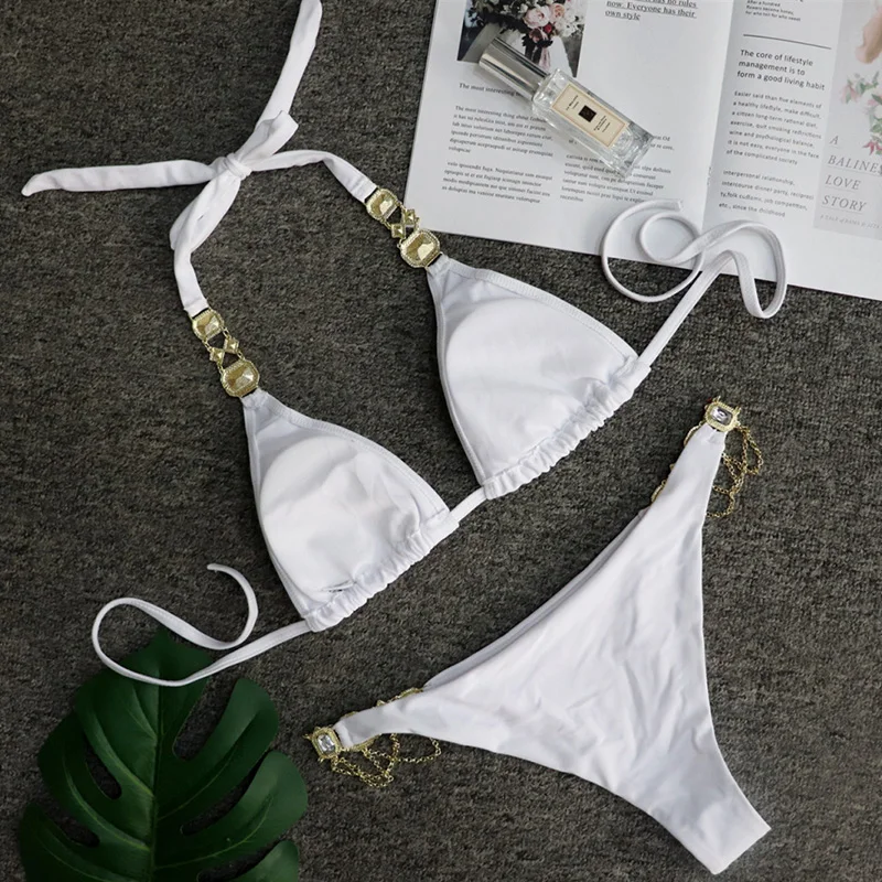 Сексуальное Кристальное бикини, женский белый купальник, женский купальник-бандо с перекрестными ремешками, комплект бикини из двух предметов, пляжная одежда, купальный костюм, бикини