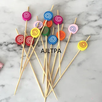 

50set/lot Lollipop Bamboo Fork Food Picks Buffet Fruit Fork Toothpick Dessert Salad Sticks Cocktail Toothpick Skewer CT0280