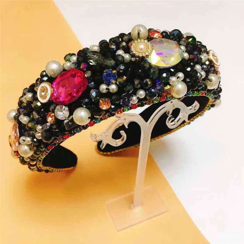 2021 Gorgeous Baroque Sparkly Padded Rhinestone Headbands For Women Full Crystal Headbands Wide Headwear Hairband Accessories