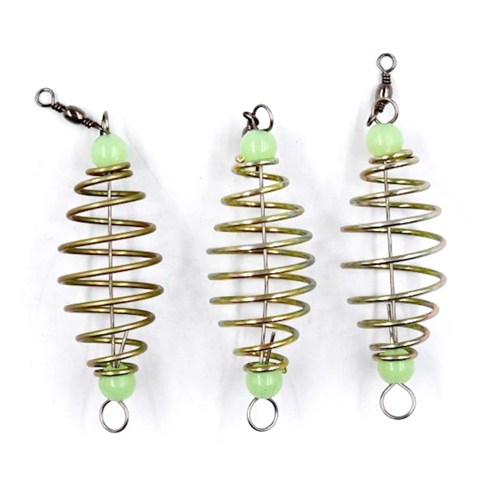 5pcs Holder Carp Spring Fishing Feeder Lure Stainless Steel Bait Inline Hanging Tackle Tool Accessories With Luminous Balls